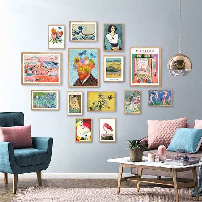 Vintage Eclectic Wall Art, Colorful Bohemian Gallery Wall Art, Retro Maximalist Decor Aesthetic, Funky Eclectic Gallery Wall Art Prints for Bedroom, Famous Artist Painting Pictures (Unframed)