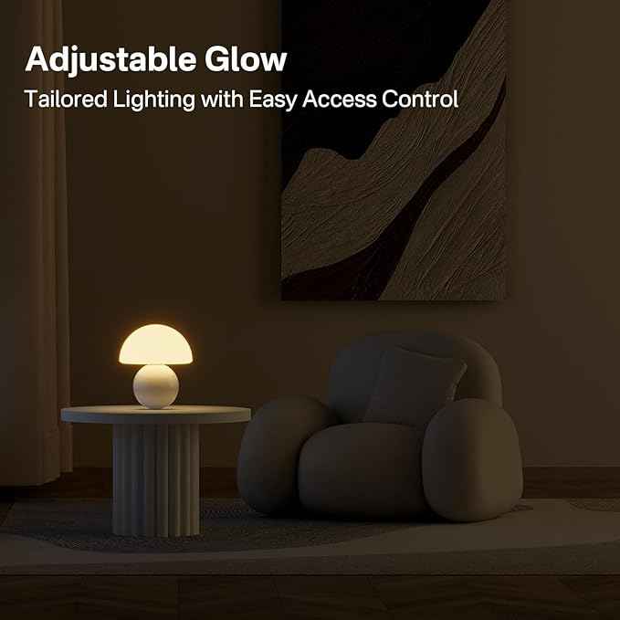 Mushroom Lamp Table Lamp for Bedroom,Desk Bedside Small Lamps for Living Room Night Stands,Mushroom Decor Cute Mini Modern Mid Century Lamps,Unique Aesthetic Home Living Room Decor(White)