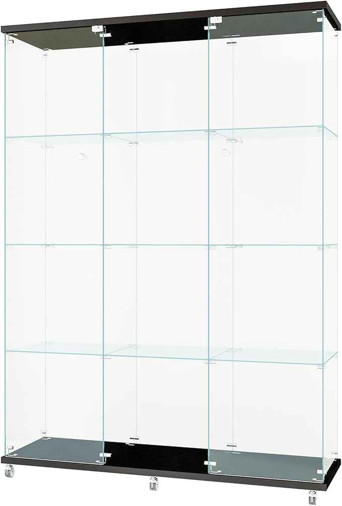Beauty4U Glass Display Cabinet with 12 Shelves, Extra Large 3 Columns 2 Doors Curio Cabinets for Living Room, Bedroom, Office, Black Floor Standing DIY Glass Bookshelf, Quick Installation