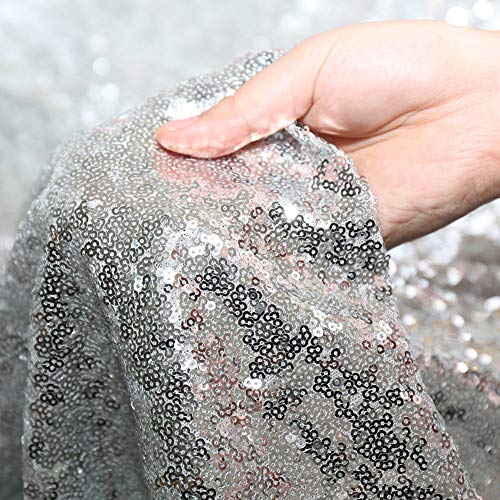 Sequin Tablecloth 60x120 Inch Silver for Disco Wedding Party