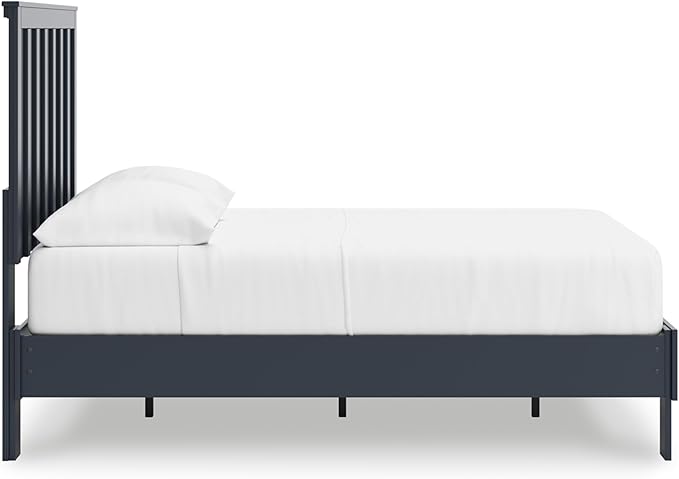 Signature Design by Ashley Simmenfort Casual Full Platform Bed, Matte Finish, Shaker Style, Navy Blue, Shiplap-Style Headboard, Coastal, Adjustable Height, Foundation or Box Spring Not Needed, Blue