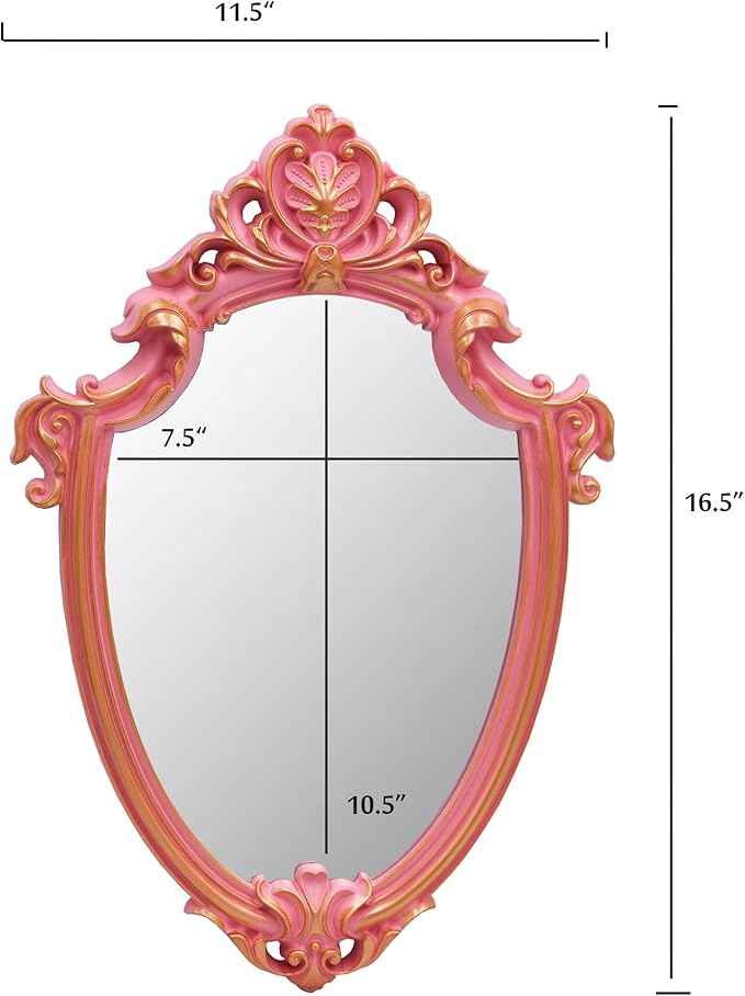 Eaoundm 16.5 x 11 inch Vintage Mirror Antique Mirror Decorative Wall Mirror Shield Shape (Pink)