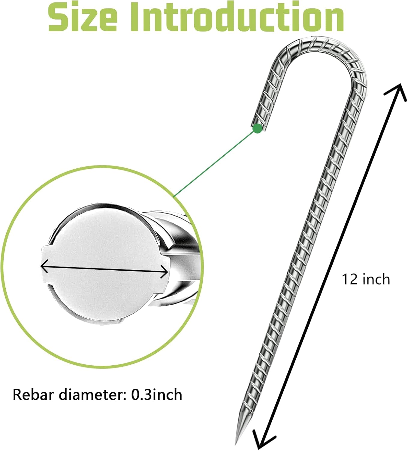 Rebar-Stakes-12-Inch, Ground Stakes Heavy Duty U-Hook Galvanized Anti-Rust Tent Stakes Heavy Duty Ground Anchors for Garden Dog Fence Chicken Coop Christmas Decorations Deer Fence 16pcs