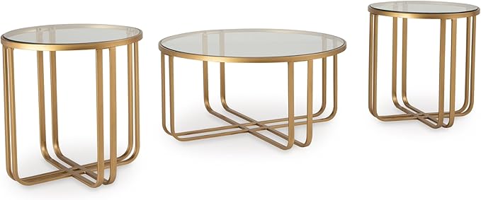 Signature Design by Ashley Milloton Industrial Glass-Tabletop Table with Durable Finish, Set of 3, Metallic