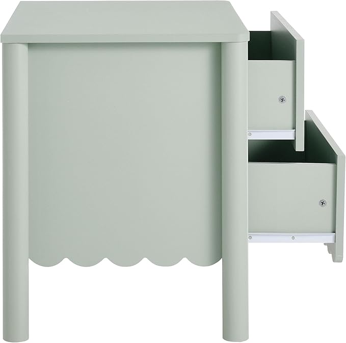 Modway Emmeline Scalloped 2-Drawer Nightstand in Sage