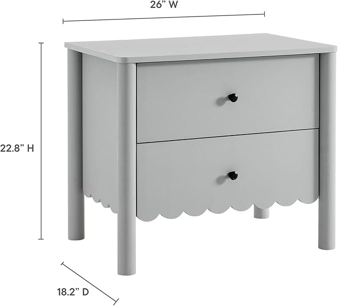 Modway Emmeline Scalloped 2-Drawer Nightstand in Light Gray