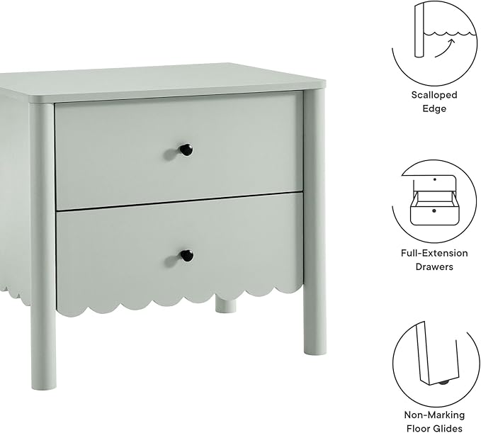 Modway Emmeline Scalloped 2-Drawer Nightstand in Sage