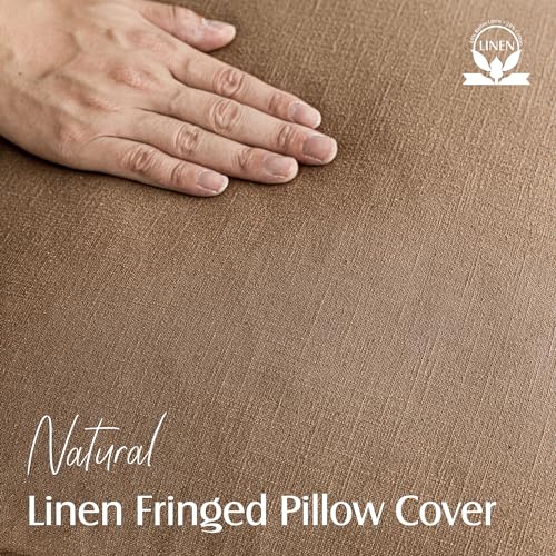 Decorative Linen Fringe Throw Pillow Covers 26×26 Khaki Brown (2 Count)