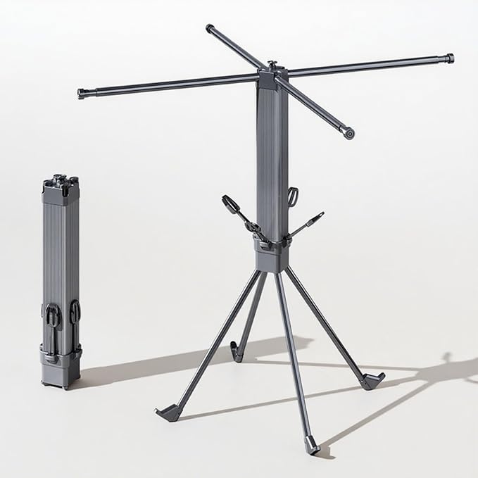 Upgrade 4-Legged Clothes Drying Rack with 4 Telescopic Rods and 4 Shoe Rods, Collapsible Drying Racks for Indoor Outdoor Use, Space-Saving Laundry Drying Rack (Black)