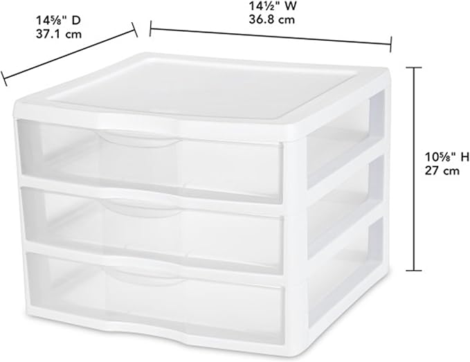 Sterilite 9-Pack Wide 3 Drawer Unit, Plastic Desktop Organizer with Clear Drawers, White Frame - Stackable Multi-Purpose Storage for Office Supplies, Craft Rooms, Classrooms and Home Organization