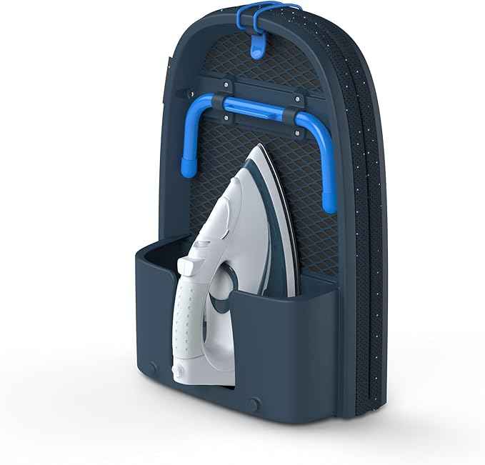 Joseph Joseph Pocket Plus Folding Space Saving Compact Tabletop Ironing Board with Iron Holder and wall Mount, Blue/Black
