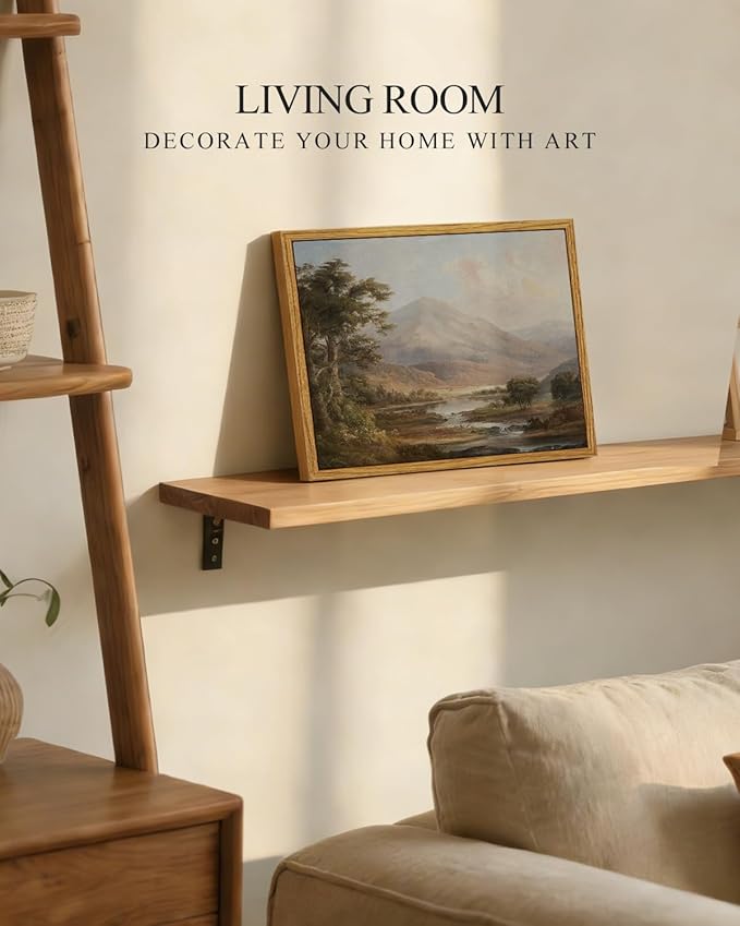 InSimSea Framed Canvas Print Art, Vintage Wild Mountain Landscape Painting, Rustic Farmhouse Cottage Decor for Hallway Wall Floating Shelf Desk Vanity Fireplace,10x8in, Neutral Earth Tones
