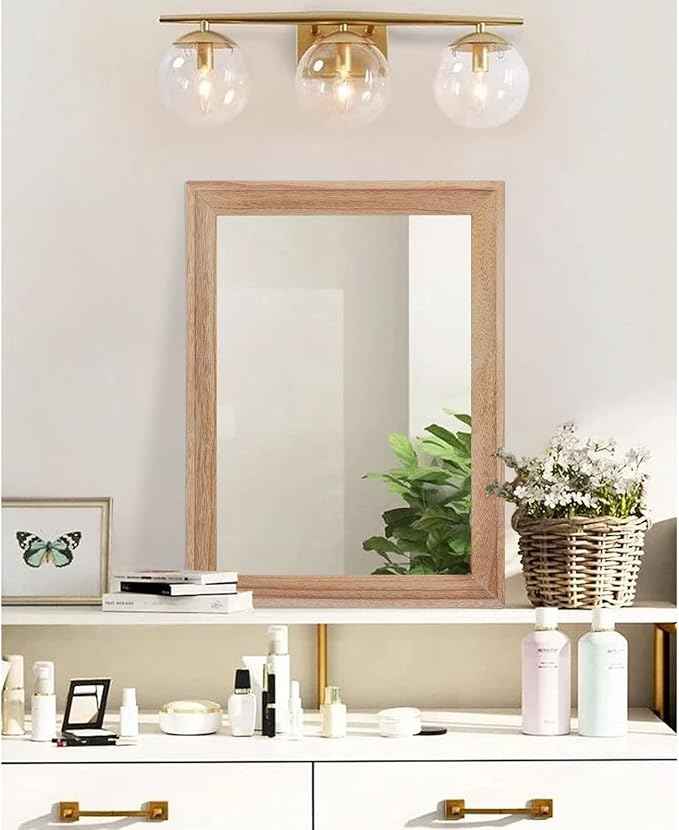 AAZZKANG Rustic Mirrors for Wall Rectangle Wooden Frame Hanging Mirror for Bedroom Bathroom Living Room Entryway Large 20"x16"