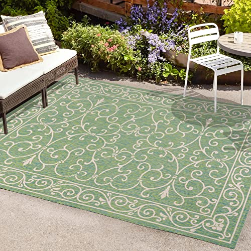 Vintage Filigree Indoor Outdoor Area Rug 5X8 Green