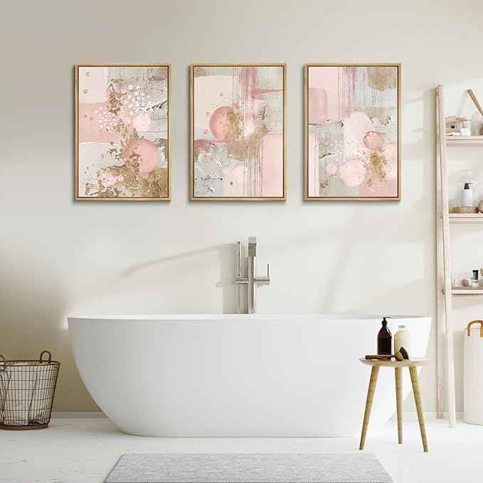 3Pcs Pink and Gold Canvas Wall Art Abstract Posters Print Geometric Pictures Decor for Living Room Bedroom Bathroom Home Decoration UnFramed