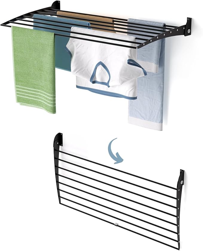 foxydry Fold, Wall Drying Rack, Vertical Drying Rack for Indoor and Outdoor Aluminium and Steel (Black, 102 cm / 40.15 in)