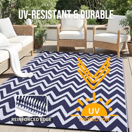 Outdoor Rug 6x9 ft Waterproof Reversible Chevron Mat