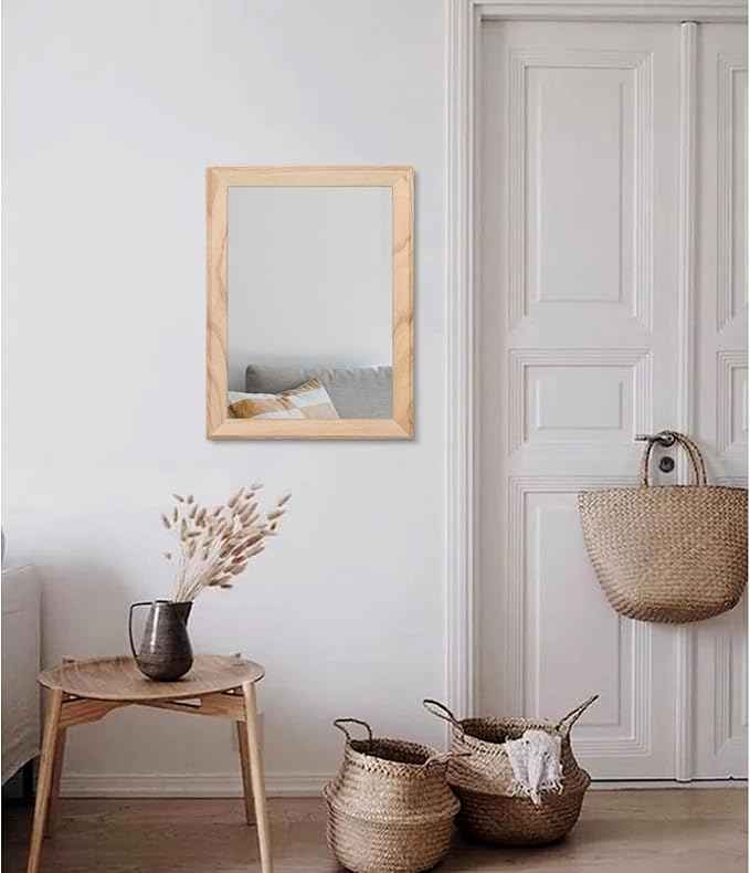 AAZZKANG Rustic Mirrors for Wall Rectangle Wood Frame Mirror Decorative for Farmhouse Bedroom Bathroom Living Room Small