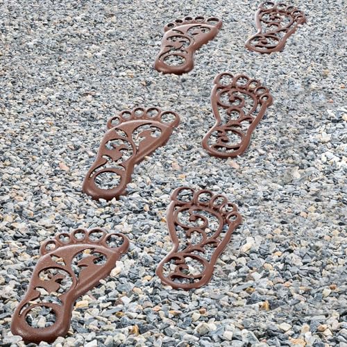 2 Sets Cast Iron Garden Stake Down Stepping Stones Feet Heavy Duty Footprint Stepping Mat Walking Stones for Garden Walkway Decor Cast Iron Flagstone Lawn Panel Walkway Landscaping Outdoor (4 Count)