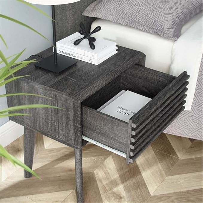 Modway Render Mid-Century Modern End Table or Nightstand in Charcoal, 15 x 19 x 21.5