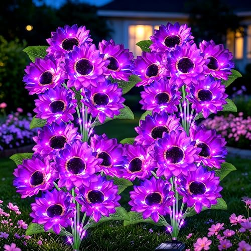 Solar Sunflower Lights 4 Pack with 24 Sunflower Solar Lights Outdoor Garden Decor
