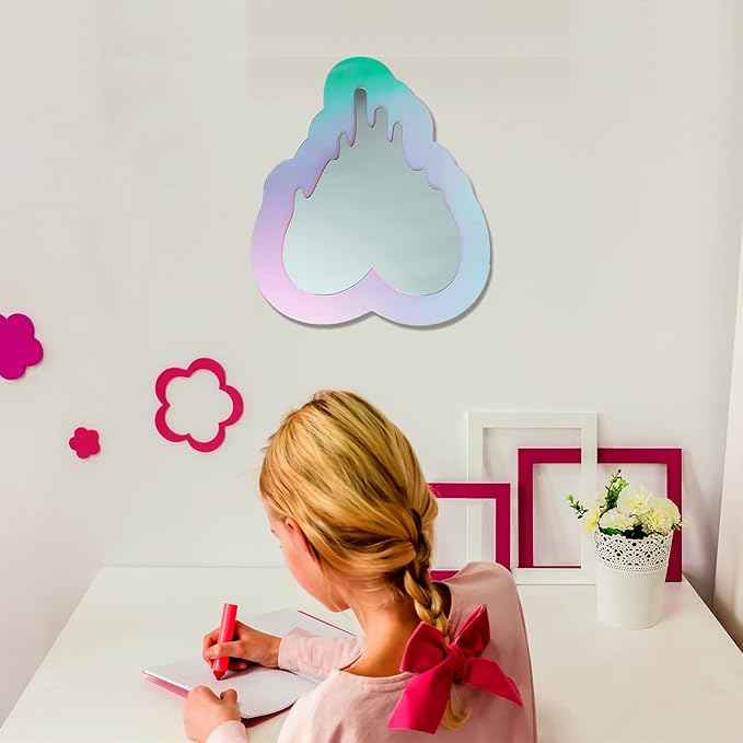 Irregular Wall Mirror Wavy Acrylic Rainbow Mirror Room Decor Aesthetic Mirrors Amorphic Vanity Retro Mirrors for Bedroom Living Room Bathroom Entryway Wall Decor, (Melting Heart Style, 13.5 x 12 Inch)