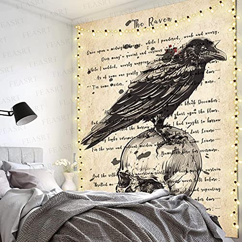 The Raven Tapestry Gothic Skull and Raven Dictionary Tapestry