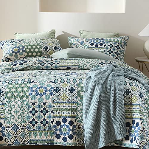 Cotton Bedspread Quilt Sets Reversible Coverlet Sets Comforters Vintage Bohemian Patchwork Bedspread (3 Count)