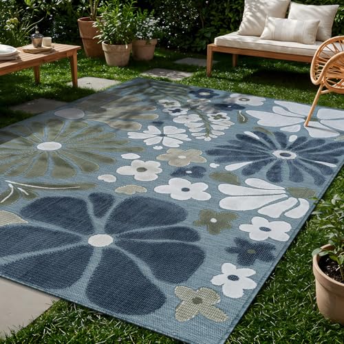 Outdoor Rug 9x12 Large Modern Floral Tropical Area Rugs for Outdoor and Indoor Patio Easy to Clean Non Shedding Living Room Porch Garden Washable Outside Carpet (108 Sq Ft)