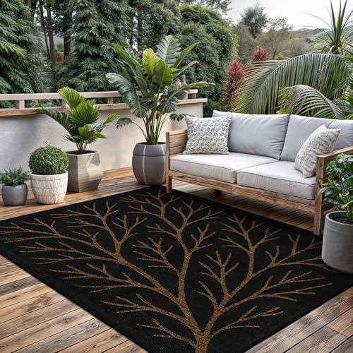 Washable Indoor Outdoor Rug 8x10 Modern Area Rugs Branch Pattern Non Shedding Waterproof Easy Clean Patio Deck Porch Living Room Bedroom Garden RV (80 Sq Ft)