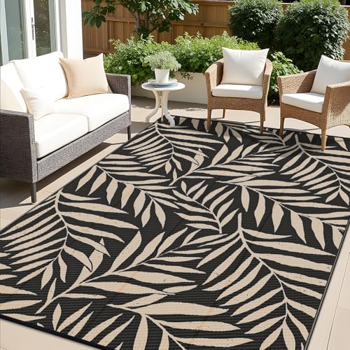 Outdoor Rug 8x10 ft Waterproof Reversible Leaf Mat