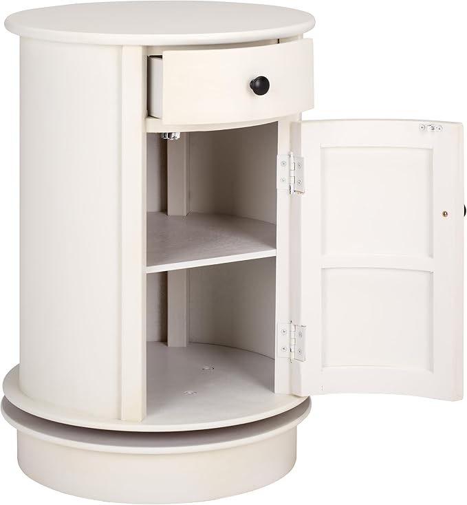 SAFAVIEH Home Collection – Tabitha Ivory Accent Table, Round Swivel Side Table with 1 Drawer & Interior Cabinet Storage, Classic Pedestal Design, Fully Assembled (AMH5712J)