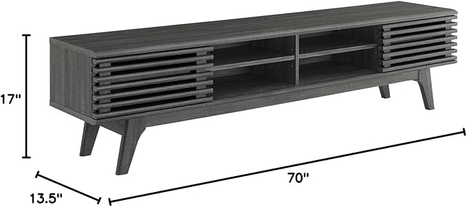 Modway Render Mid-Century Modern Low Profile 70 Inch Media Console TV Stand in Charcoal, 70"
