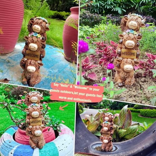 12 Inch Highland Cow Garden Statue Solar Outdoor Decor for Yard Patio Porch