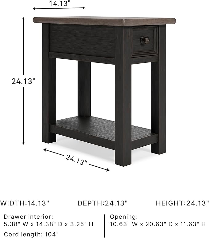 Signature Design by Ashley Tyler Creek Chair Side End Table, Plank-styled Top, Smooth-gliding Drawer, Wood, 14.13" W x 24.13" D x 24.13" H, Light Brown & Whitewash