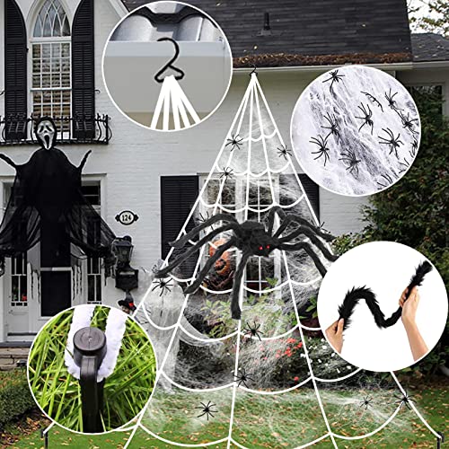 Spider Web Halloween Decorations Outdoor Lights (Battery-Purple Lights with Large Spider)