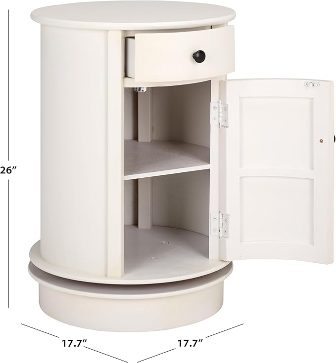 SAFAVIEH Home Collection – Tabitha Ivory Accent Table, Round Swivel Side Table with 1 Drawer & Interior Cabinet Storage, Classic Pedestal Design, Fully Assembled (AMH5712J)