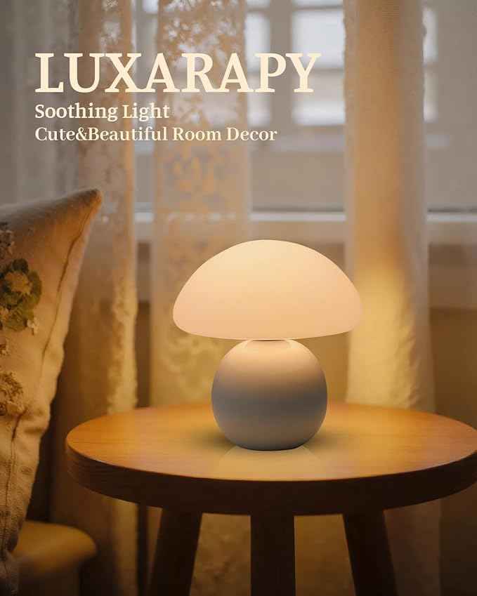 Mushroom Lamp Table Lamp for Bedroom,Desk Bedside Small Lamps for Living Room Night Stands,Mushroom Decor Cute Mini Modern Mid Century Lamps,Unique Aesthetic Home Living Room Decor(White)
