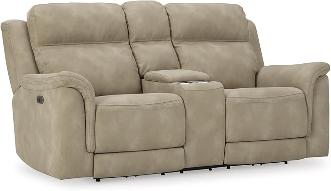 Signature Design by Ashley Next-Gen DuraPella Power Reclining Loveseat with Center Console and Adjustable Headrest, Beige
