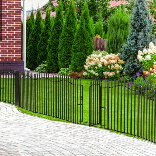 No Dig Garden Fence 32" H x 22.5'L with Gate Decorative Yard Dog Panels (6.32 Sq Ft)