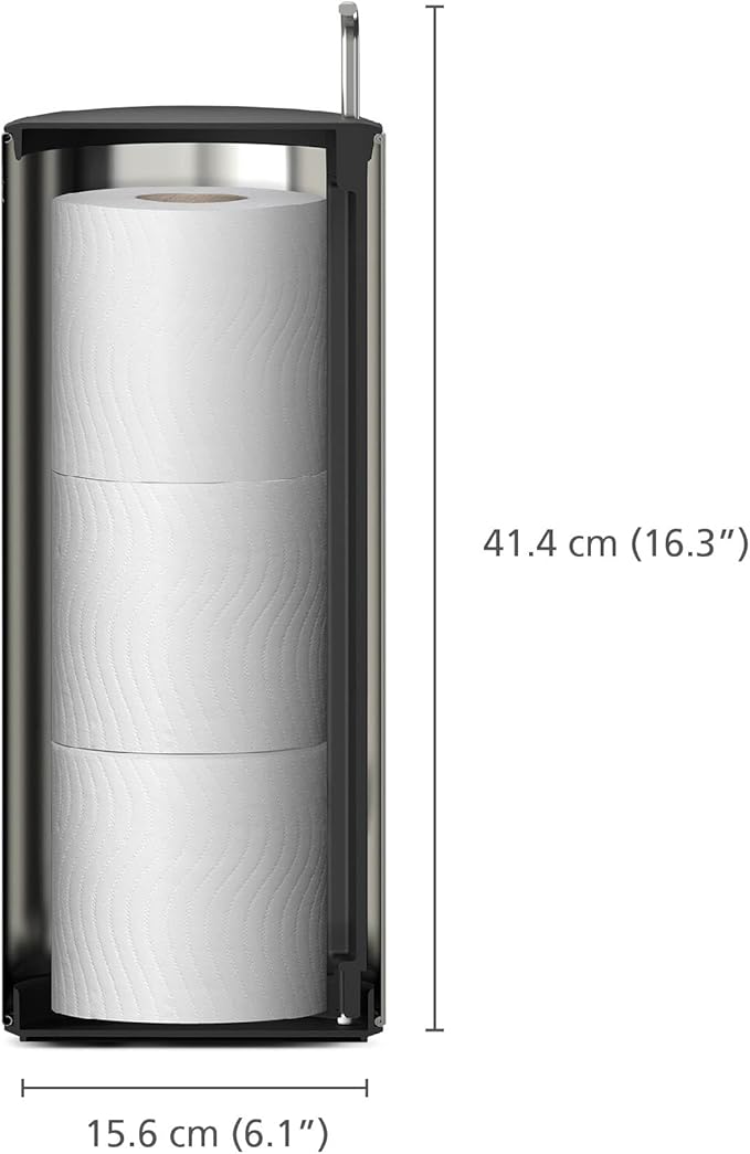 Joseph Joseph EasyStore Luxe Stainless Steel Concealed Toilet Paper Holder Stand Storage with Lid, Hods up to 3 Rolls