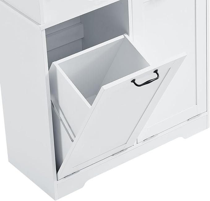 68" Tall Bathroom Storage Cabinet with Two Doors and Two Laundry Hampers for Home Display Organizer, Adjustable Shelf, White