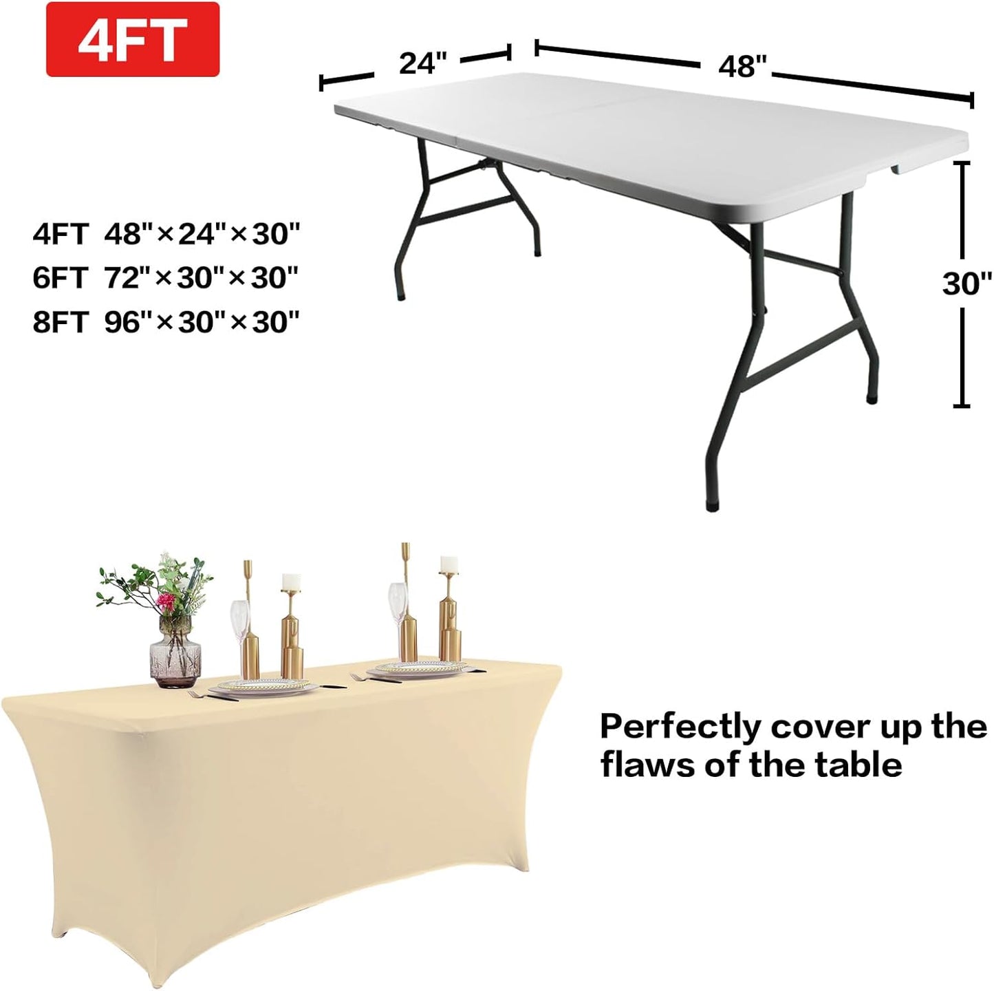 IVAPUPU 6FT Table Cloth for Rectangular Fitted Events Stretch Champagne Table Covers Washable Cover Spandex Tablecloth Protector for Party, Wedding, Cocktail, Banquet, Festival