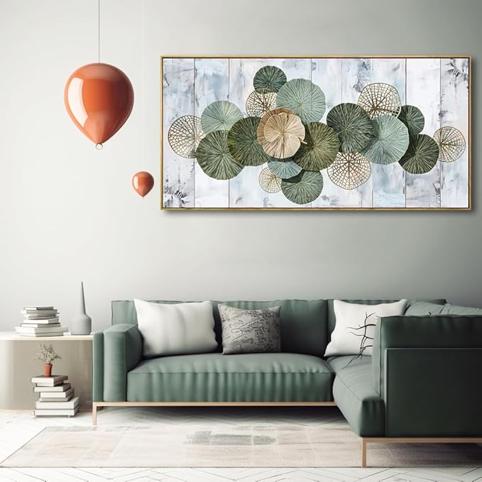 Wall Art Simple Wall Decor Green Canvas Painting Abstract Wall Art for Bedroom Living Room Dining Room Home Office Decor 20"x40" with Framed