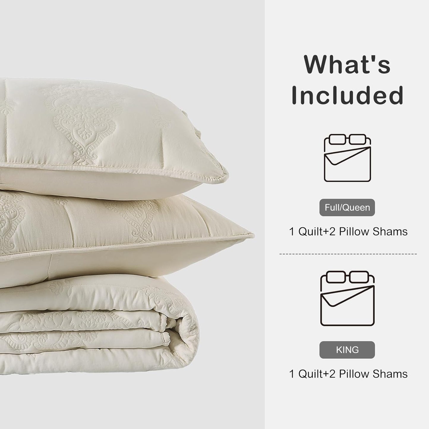 HORIMOTE HOME Ivory Quilt Queen Size Floral Quilt Bedspread Lightweight Soft Pre-Washed Microfiber Bedcover, 3 Pieces Thin Comforter Bed Cover Bedding Set for All Season