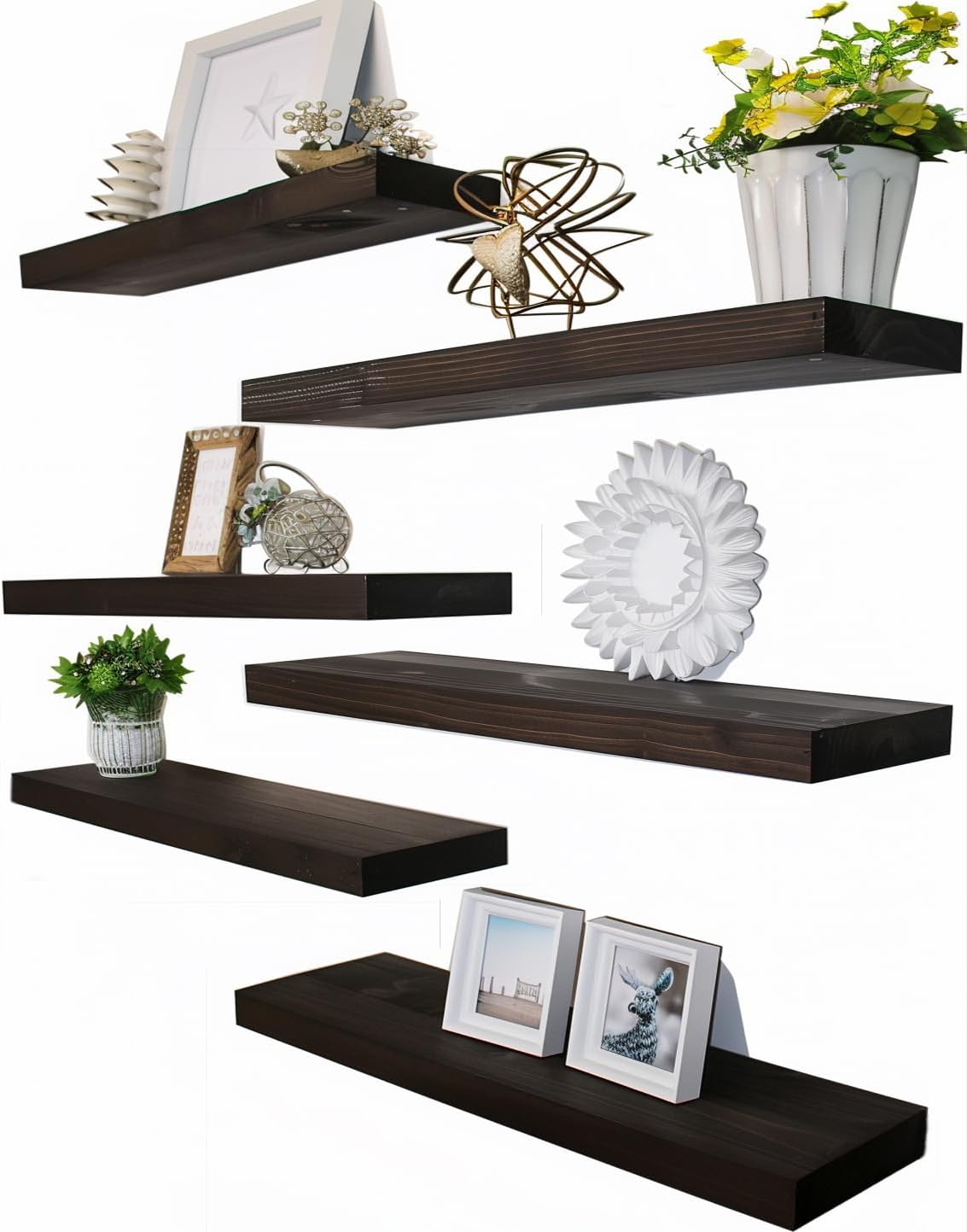 Brown Wood Floating Shelves for Wall Rustic Wall Shelves for Bedroom Set of 6 - Décor Diaries