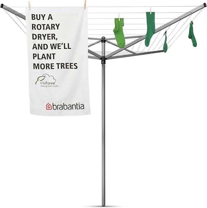 Brabantia Topspinner Outdoor 4 Arm Spinning Clothesline (131 ft/Ø 1.8") Rotating, Folding Clothes Drying Rack + Concrete Ground Tube (Gray)