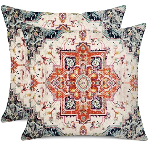 2pcs 18" x 18" Orange Bohemian Vintage Floral Waterproof Pillow Covers (8 Count)