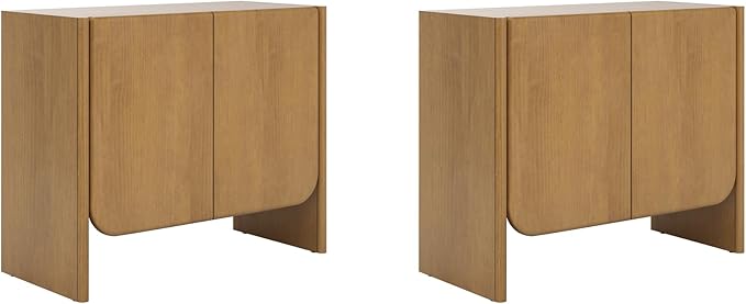 Nathan James Jacala Mid Century Modern Entryway Storage Cabinet with Doors, Living Room Accent Cabinet with Wood Frame, Light Brown Set of 2