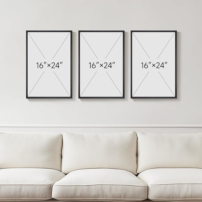 3D Textured Framed Black and White Abstract Wall Art for Bedroom, 3 Piece Modern Paintings Artwork for Walls, Minimalist Black White Geometric Pictures for Living Room, Dining Room Wall Decor 16x24 In